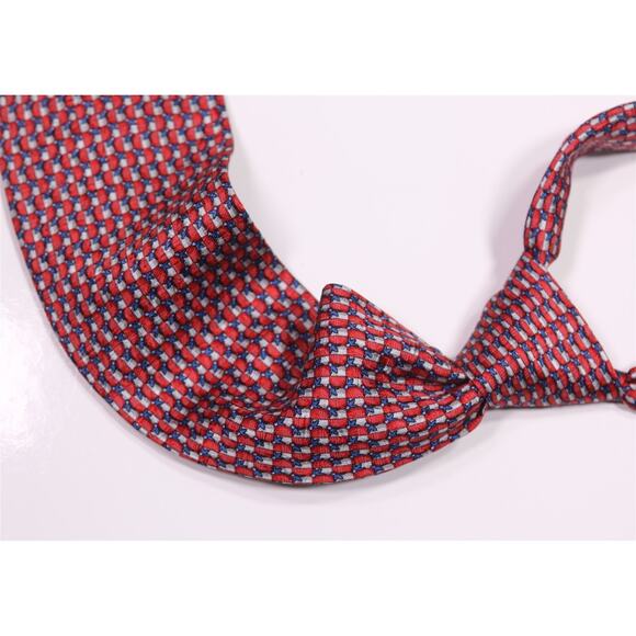 Ermenegildo Zegna Red Blue Gray Geometric Print Silk Necktie Tie - Picture 1 of 8